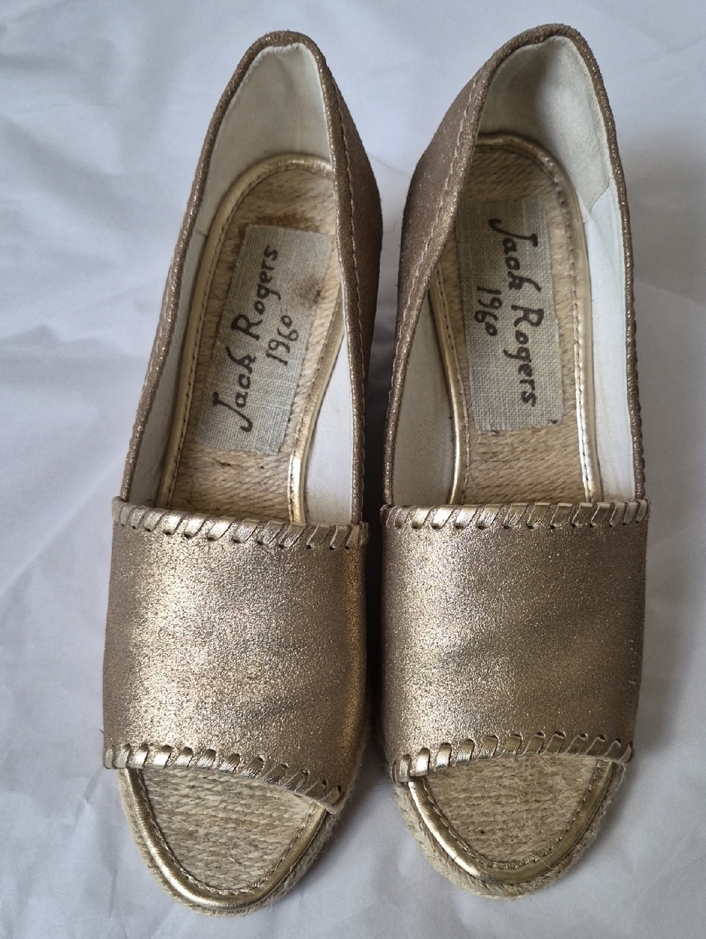 Jack Rogers Metallic Gold Palmer Espadrille Peep-Toe Wedge Womens 8.5 Resortwear
